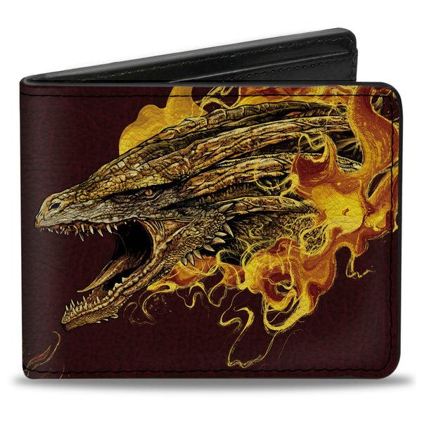 Buckle-Down Bi-Fold Wallet - House of the Dragon SYRAX Pose and Text Brown/Yellows