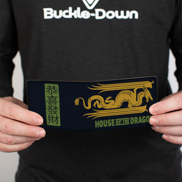 Buckle-Down Bi-Fold Wallet - HOUSE OF THE DRAGON Year Of The Dragon Icon And Text Black/Gold/Green