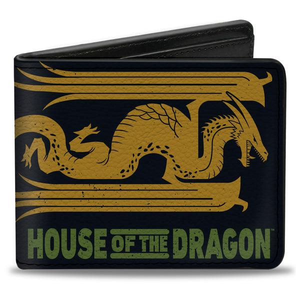 Buckle-Down Bi-Fold Wallet - HOUSE OF THE DRAGON Year of the Dragon Icon and Text Black/Gold/Green
