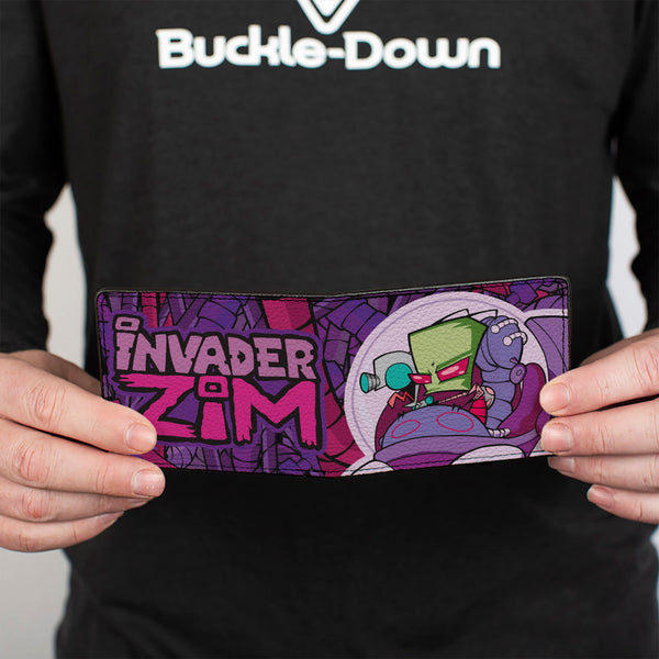Buckle-Down Bi-Fold Wallet - INVADER ZIM And GIR Voot Cruiser Pose And Title Logo Purples/Pinks