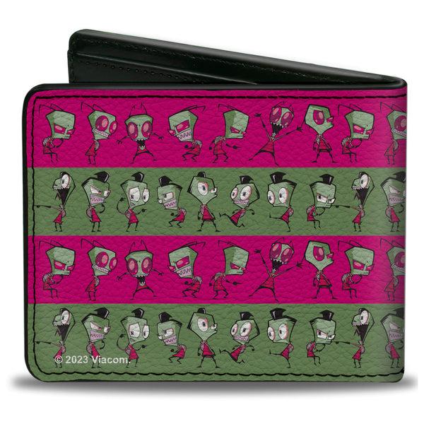 Buckle-Down Bi-Fold Wallet - Invader Zim And Human Disguise Poses Stripe Pink/Green