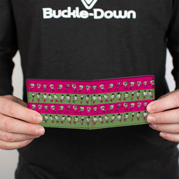 Buckle-Down Bi-Fold Wallet - Invader Zim And Human Disguise Poses Stripe Pink/Green
