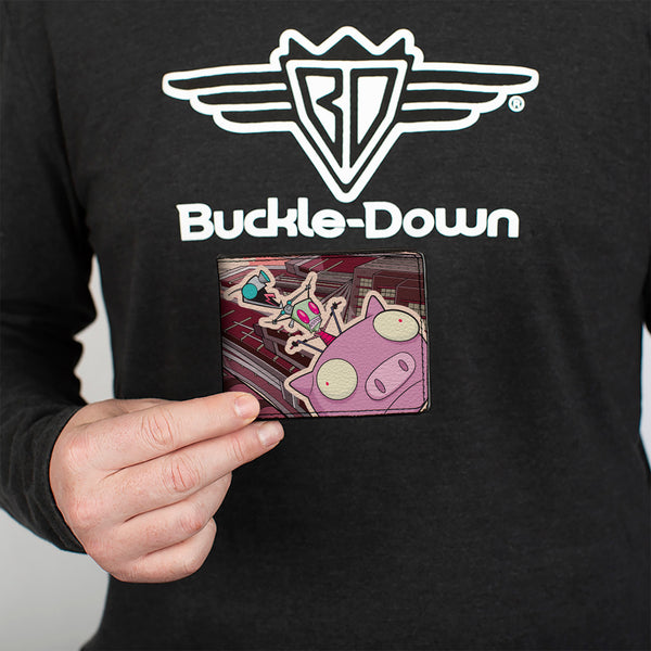 Buckle-Down Bi-Fold Wallet - Invader Zim GIR And Piggy Scene With Title Logo Reds