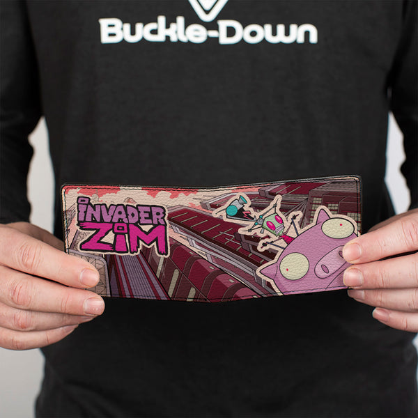 Buckle-Down Bi-Fold Wallet - Invader Zim GIR And Piggy Scene With Title Logo Reds