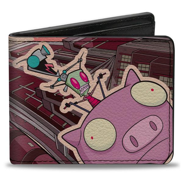 Buckle-Down Bi-Fold Wallet - Invader Zim GIR and Piggy Scene with Title Logo Reds