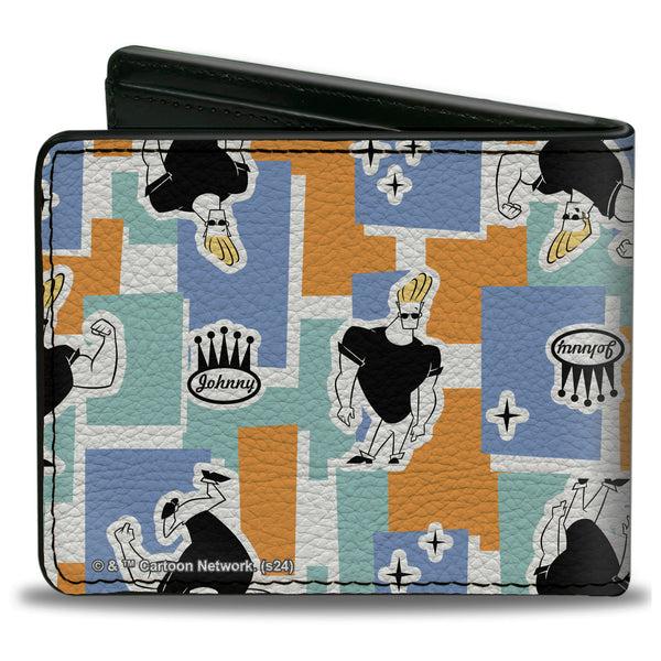 Buckle-Down Bi-Fold Wallet - Johnny Bravo Poses And Icon Collage Blocks White/Multi Color