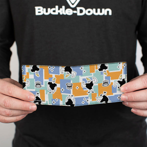 Buckle-Down Bi-Fold Wallet - Johnny Bravo Poses And Icon Collage Blocks White/Multi Color