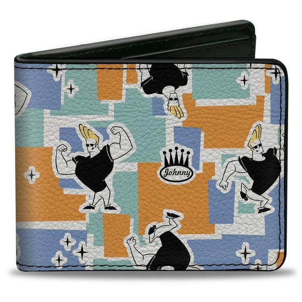 Buckle-Down Bi-Fold Wallet - Johnny Bravo Poses and Icon Collage Blocks White/Multi Color
