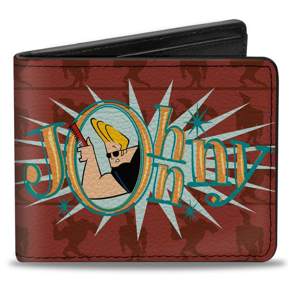 Buckle-Down Bi-Fold Wallet - JOHNNY BRAVO Title Logo and Flex Pose Turns Reds