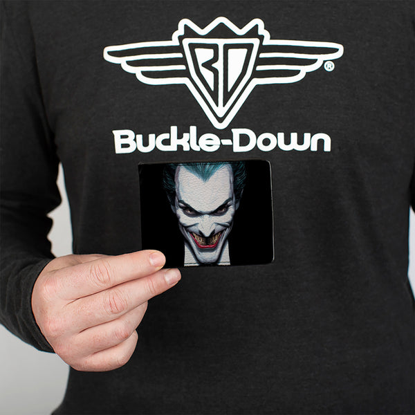 Buckle-Down Bi-Fold Wallet - Joker Smiling + Batman Action Mythology Portraits Black