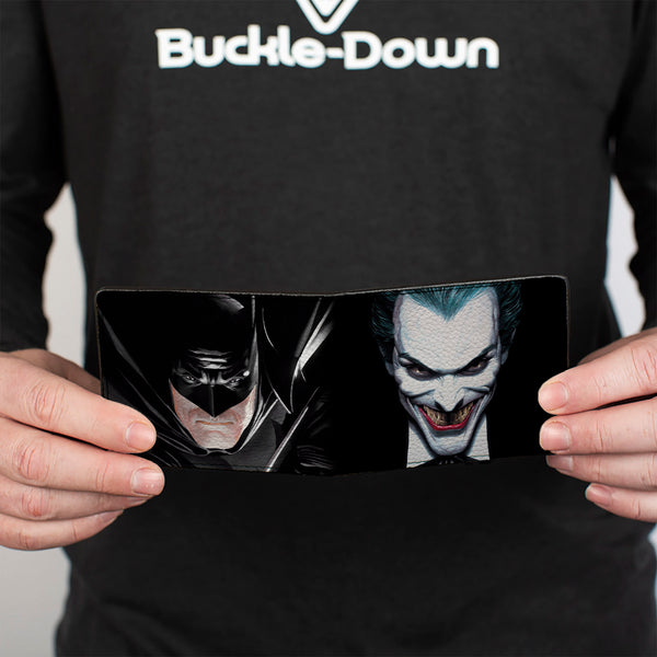 Buckle-Down Bi-Fold Wallet - Joker Smiling + Batman Action Mythology Portraits Black
