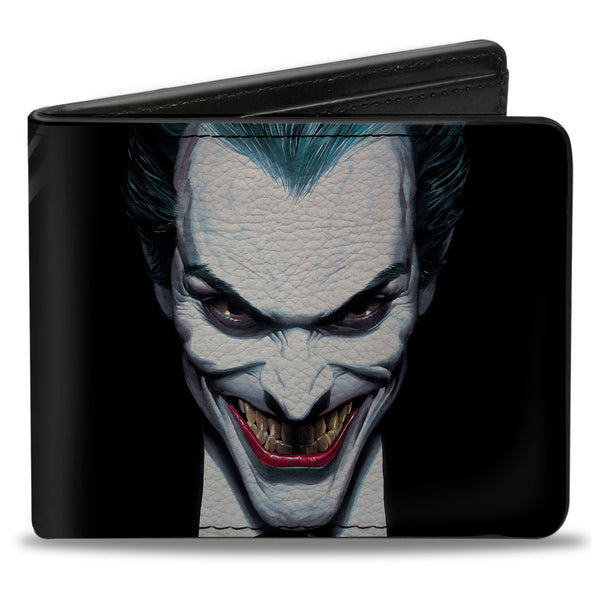 Buckle-Down Bi-Fold Wallet - Joker Smiling + Batman Action Mythology Portraits Black