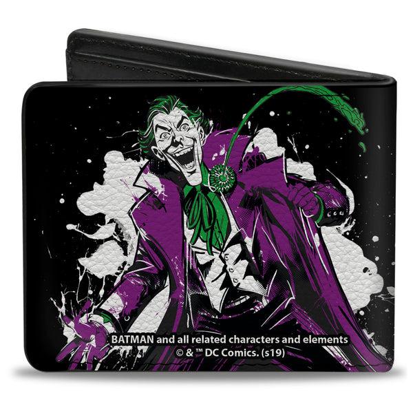 Buckle-Down Bi-Fold Wallet - Joker THE CLOWN PRINCE OF CRIME + Flower Squirting Pose Black White Green