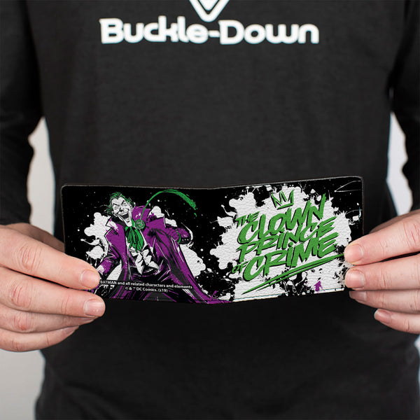 Buckle-Down Bi-Fold Wallet - Joker THE CLOWN PRINCE OF CRIME + Flower Squirting Pose Black White Green