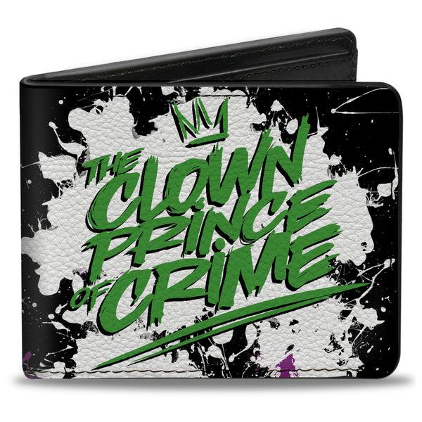 Buckle-Down Bi-Fold Wallet - Joker THE CLOWN PRINCE OF CRIME + Flower Squirting Pose Black White Green