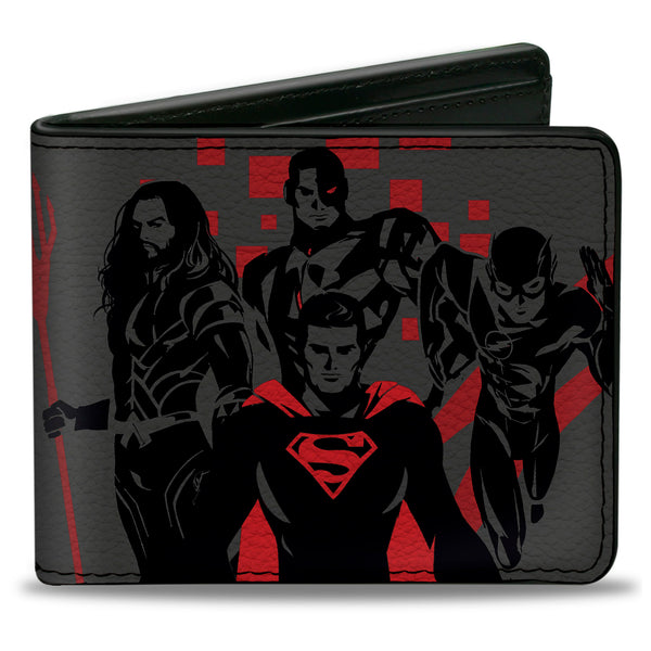 Buckle-Down Bi-Fold Wallet - Justice League 2017 4-Superhero Group + Batman Pose Gray Black Red