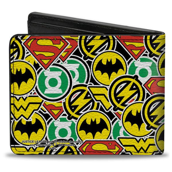 Buckle-Down Bi-Fold Wallet - Justice League 5-Superhero Chibi Icons Stacked