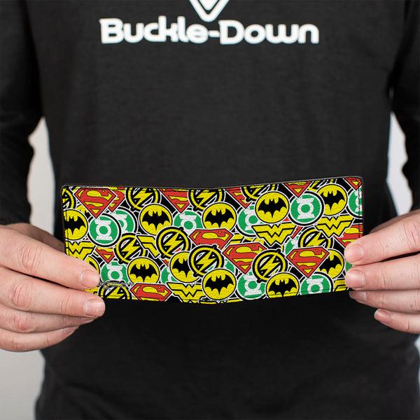 Buckle-Down Bi-Fold Wallet - Justice League 5-Superhero Chibi Icons Stacked