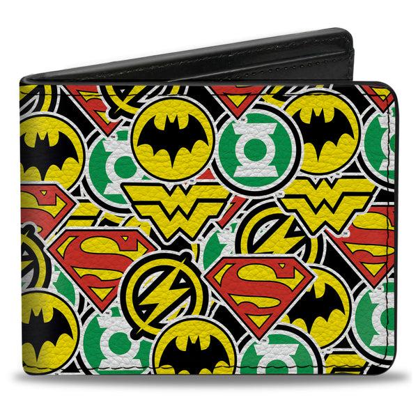 Buckle-Down Bi-Fold Wallet - Justice League 5-Superhero Chibi Icons Stacked