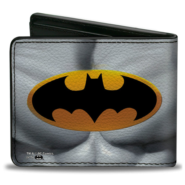 Buckle-Down Bi-Fold Wallet - Justice Leaue Supreme Team Batman Chest Logo Grays Yellow Black