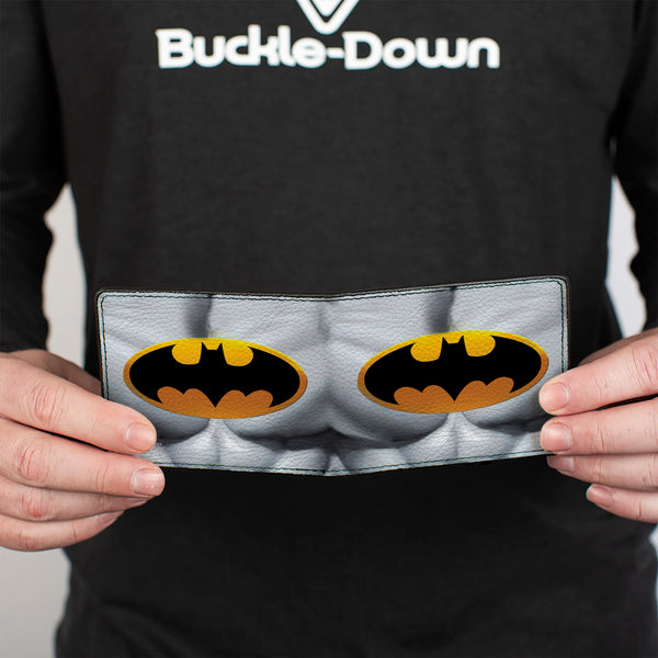 Buckle-Down Bi-Fold Wallet - Justice Leaue Supreme Team Batman Chest Logo Grays Yellow Black