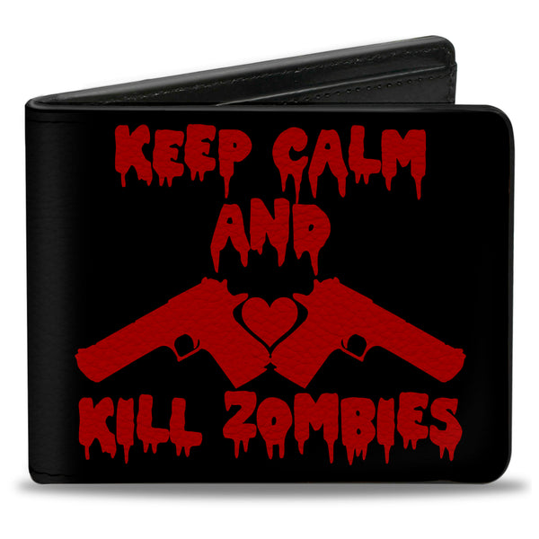 Buckle-Down Bi-Fold Wallet - KEEP CALM AND KILL ZOMBIES Guns Heart Black Red