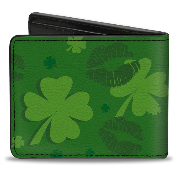 Buckle-Down Bi-Fold Wallet - KISS ME I'M IRISH Clovers Kisses Greens Black