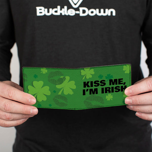 Buckle-Down Bi-Fold Wallet - KISS ME I'M IRISH Clovers Kisses Greens Black