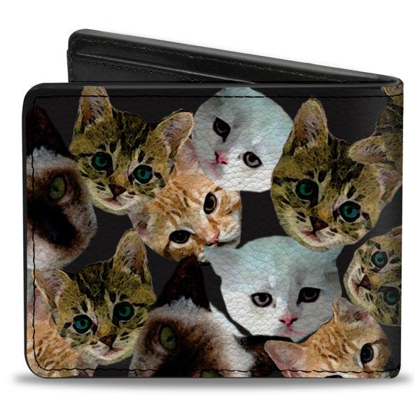 Buckle-Down Bi-Fold Wallet - Kitten Faces Scattered Black