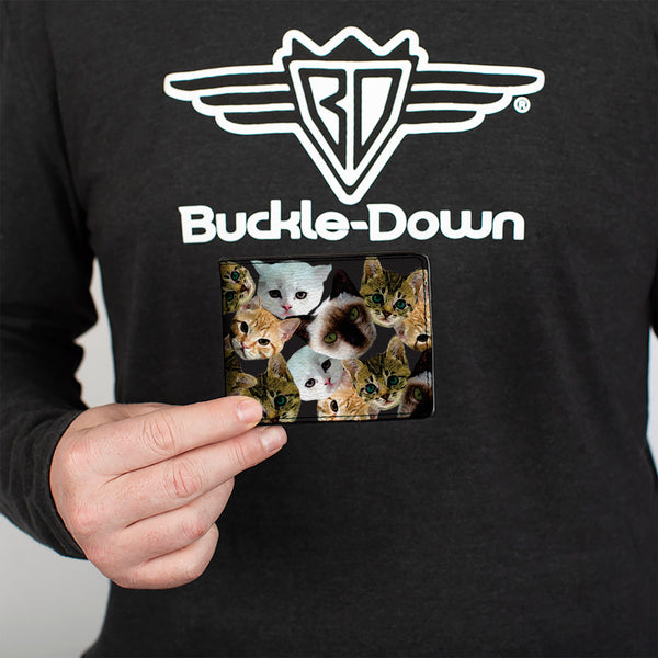 Buckle-Down Bi-Fold Wallet - Kitten Faces Scattered Black