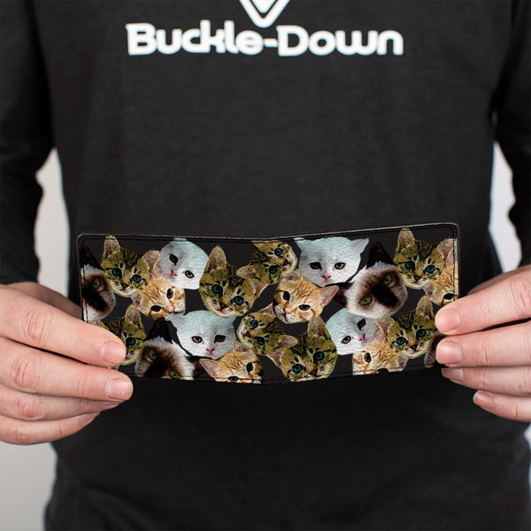 Buckle-Down Bi-Fold Wallet - Kitten Faces Scattered Black