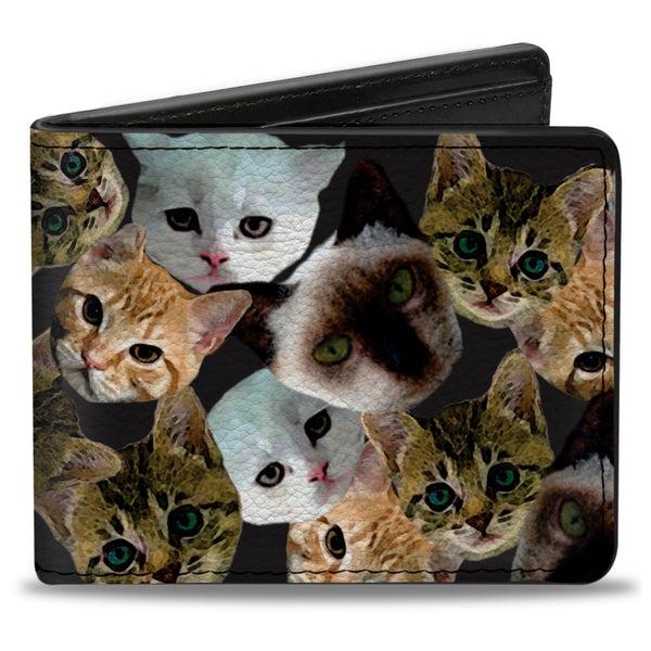Buckle-Down Bi-Fold Wallet - Kitten Faces Scattered Black