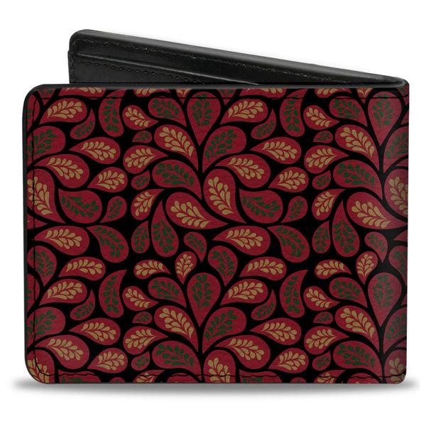 Buckle-Down Bi-Fold Wallet - Leaves Swirl Navy Burgundy