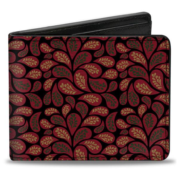 Buckle-Down Bi-Fold Wallet - Leaves Swirl Navy Burgundy