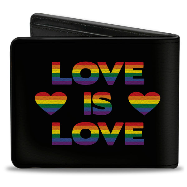 Buckle-Down Bi-Fold Wallet - LOVE IS LOVE Heart Black Rainbow