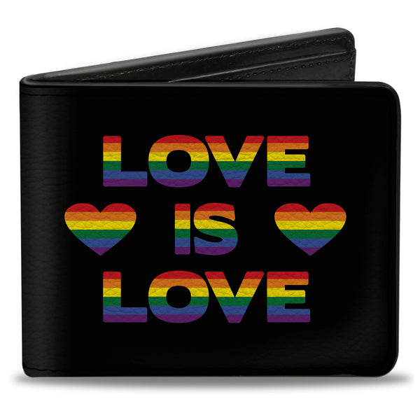 Buckle-Down Bi-Fold Wallet - LOVE IS LOVE Heart Black Rainbow