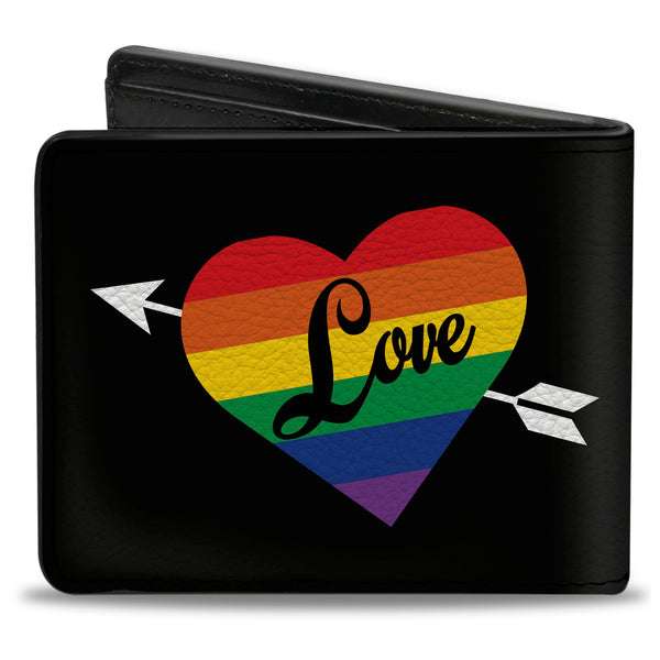 Buckle-Down Bi-Fold Wallet - LOVE Rainbow Stripe Heart Black Multi Color