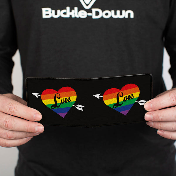 Buckle-Down Bi-Fold Wallet - LOVE Rainbow Stripe Heart Black Multi Color