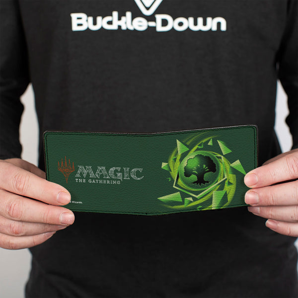 Buckle-Down Bi-Fold Wallet - MAGIC THE GATHERING Green Mana Tree Icon And Title Logo Greens