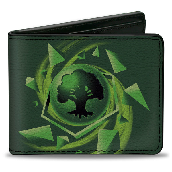 Buckle-Down Bi-Fold Wallet - MAGIC THE GATHERING Green Mana Tree Icon and Title Logo Greens