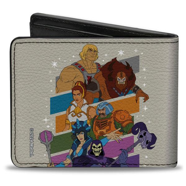 Buckle-Down Bi-Fold Wallet - Masters Of The Universe Character Stripe Poses White/Multi Color