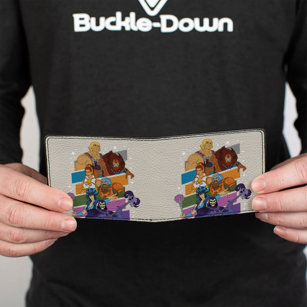 Buckle-Down Bi-Fold Wallet - Masters Of The Universe Character Stripe Poses White/Multi Color
