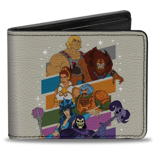 Buckle-Down Bi-Fold Wallet - Masters of the Universe Character Stripe Poses White/Multi Color