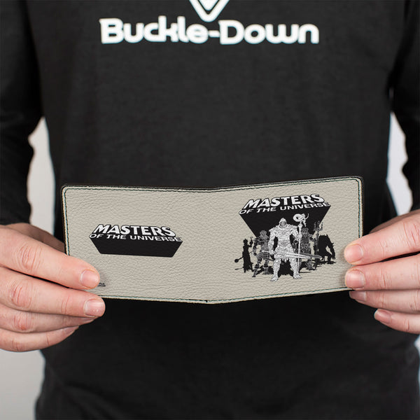 Buckle-Down Bi-Fold Wallet - MASTERS OF THE UNIVERSE Skeletor And The Evil Ones Group Pose And Title Logo Gray/Black/White