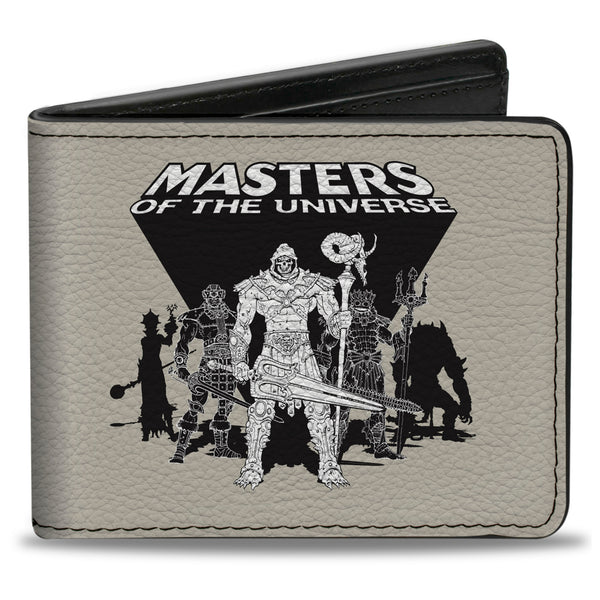 Buckle-Down Bi-Fold Wallet - MASTERS OF THE UNIVERSE Skeletor and the Evil Ones Group Pose and Title Logo Gray/Black/White