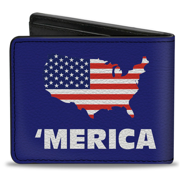 Buckle-Down Bi-Fold Wallet - 'MERICA USA Silhouette Blue White US Flag