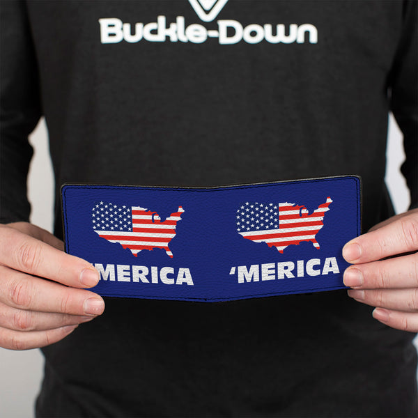 Buckle-Down Bi-Fold Wallet - 'MERICA USA Silhouette Blue White US Flag
