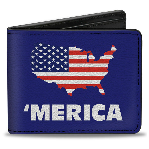 Buckle-Down Bi-Fold Wallet - 'MERICA USA Silhouette Blue White US Flag