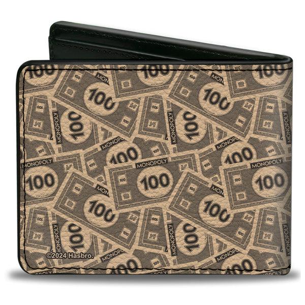Buckle-Down Bi-Fold Wallet - Mr. Monopoly Rich Uncle Pennybags Pose 100 Money Bills Stacked