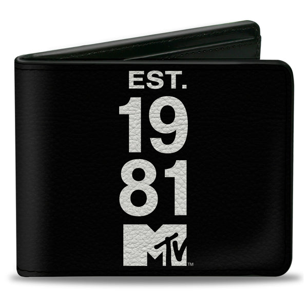 Buckle-Down Bi-Fold Wallet - MTV EST. 1981 Text and Logo Black/White